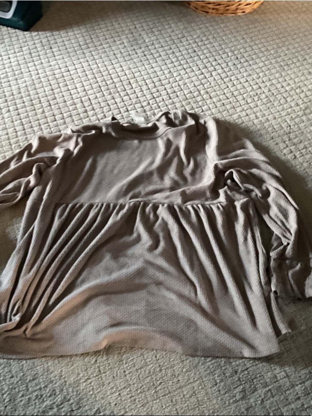 Women’s Long Sleeve Waffle Knit Peplum Top - Taupe